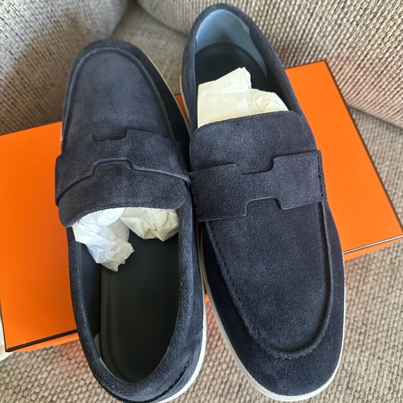 size 43.5EU NIB HERMÈS Bleu Céleste Suede Job Men\'s Loafers w/ Receipt main image 6